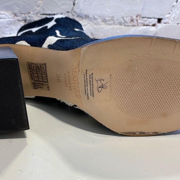 Cow Print Pony Hair Square Toe Chunky Heel Leather Boots Aloha - Picture 4 of 6